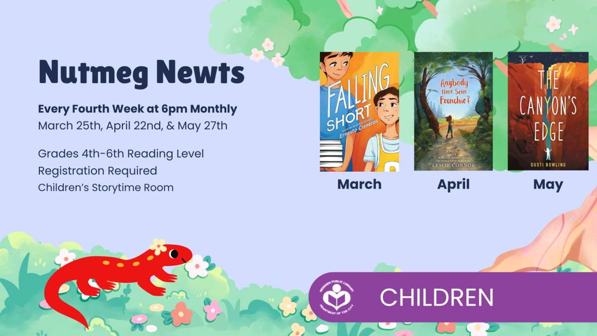 Newt under verbiage with three book covers to right