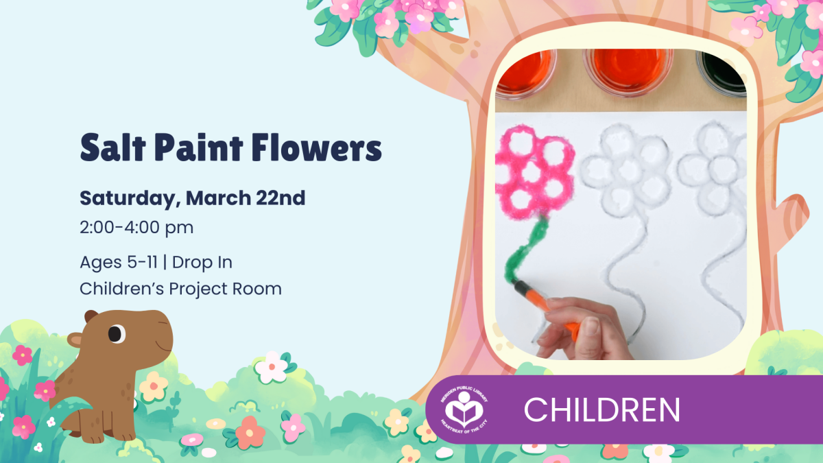 Salt paint flower drawing inside a tree to right of verbiage 