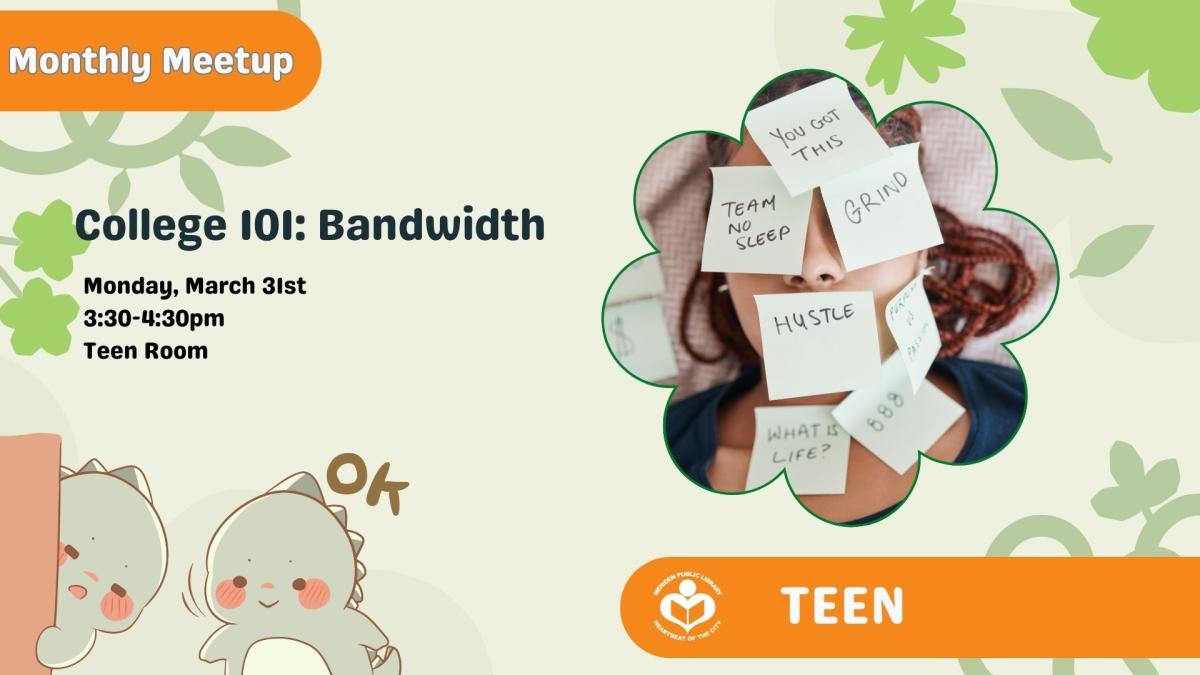 Sticky notes on a college students face to right of verbiage 