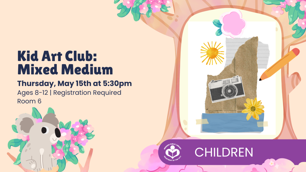 Mixed medium art in tree to right of verbiage 