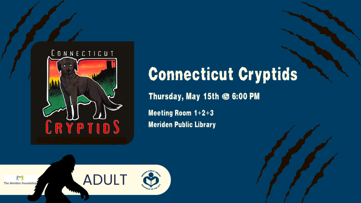 Connecticut Cryptids book cover logo to left of verbiage with claw marks adorning flyer