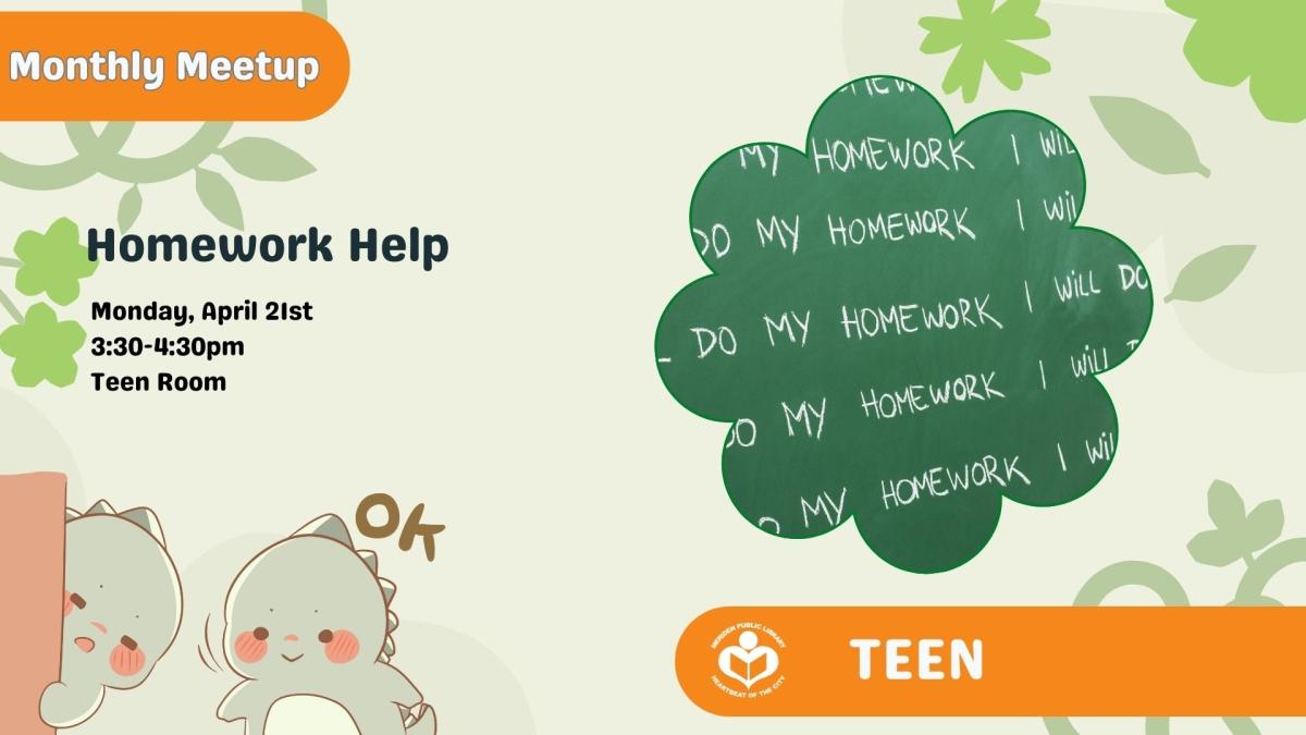 Chalkboard with homework help written multiple times to right of verbiage 