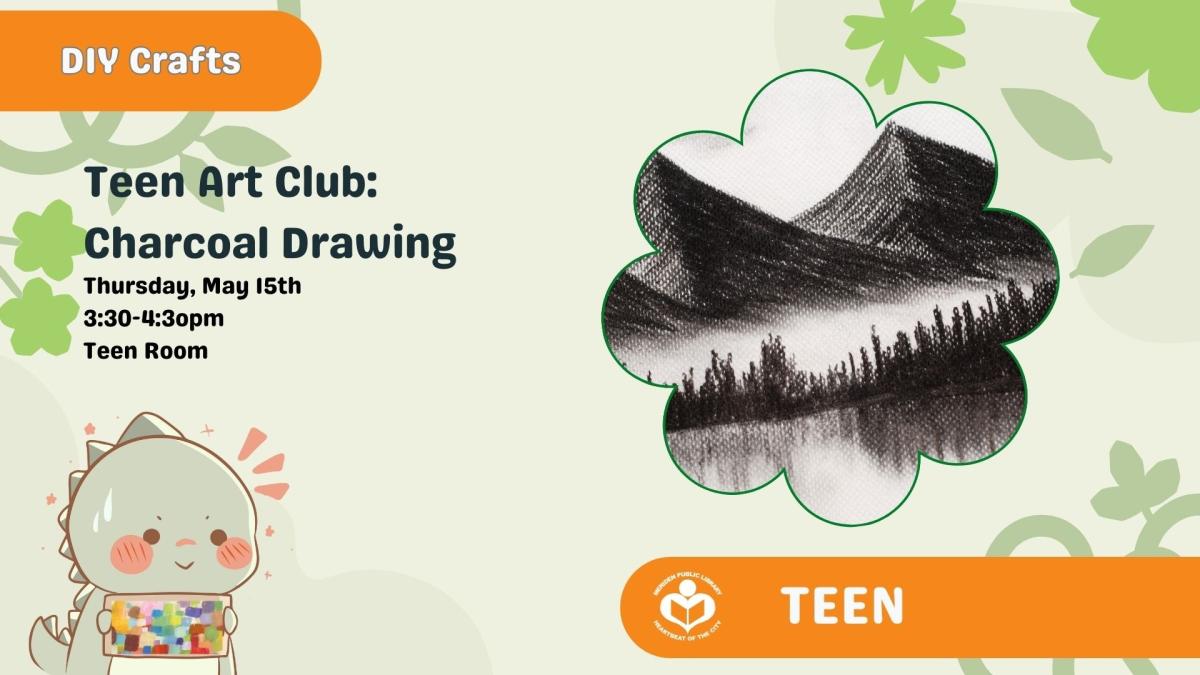 Charcoal drawing to right of verbiage 