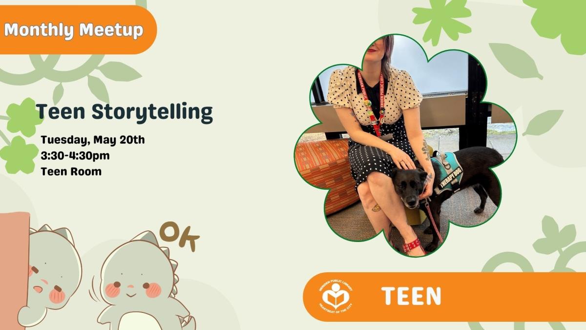 Paige and therapy dog to right of verbiage 