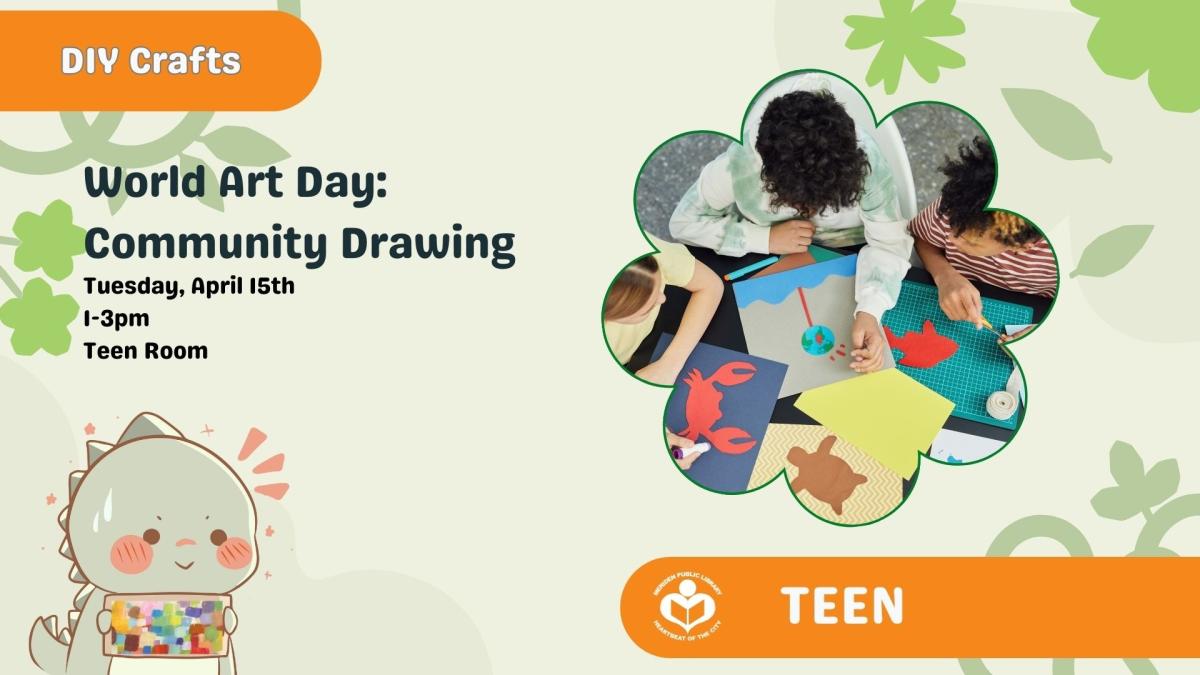 Teens creating art together to right of verbiage 