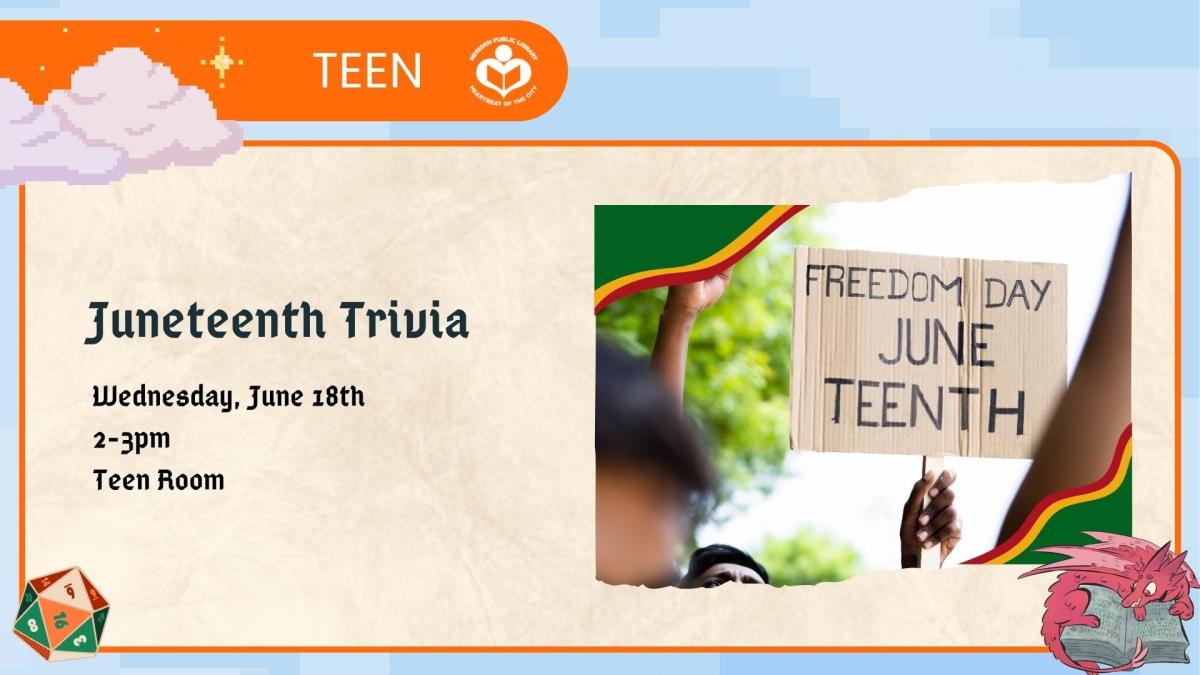 Freedom Day Juneteenth sign to right of verbiage 