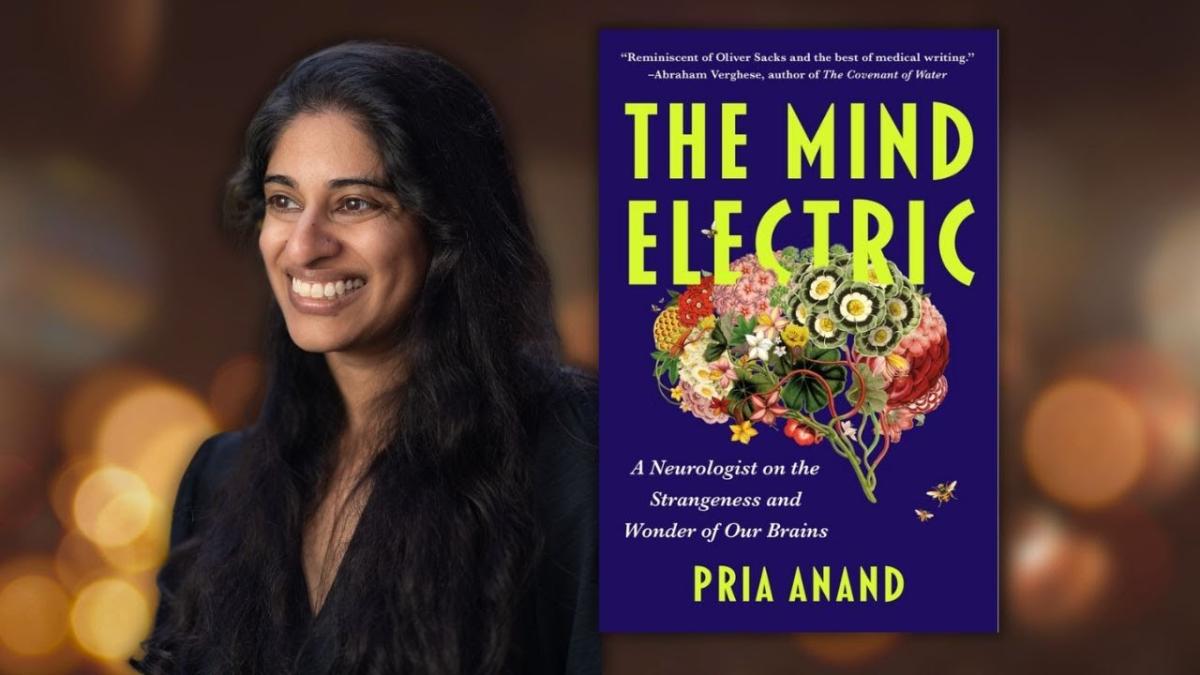 Pria Anand to left of her book The Mind Electric