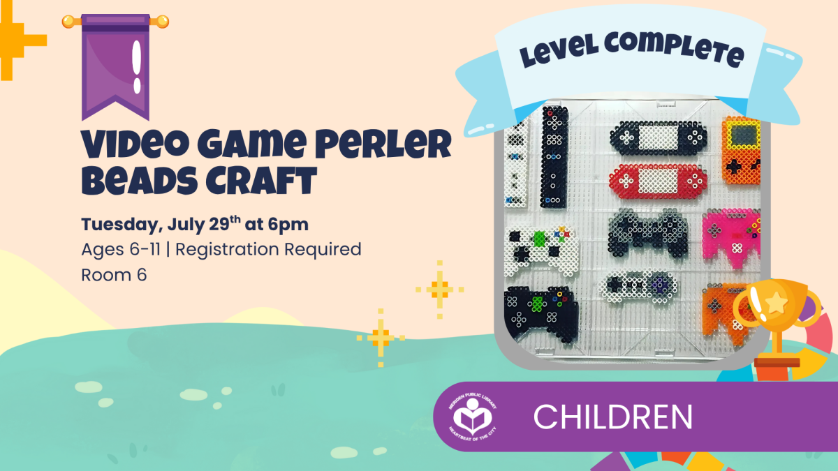 Video game perler bead crafts to right of verbiage