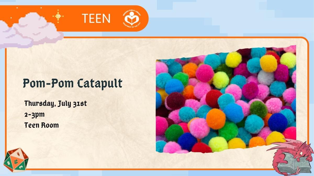 Pom-poms to right of verbiage 