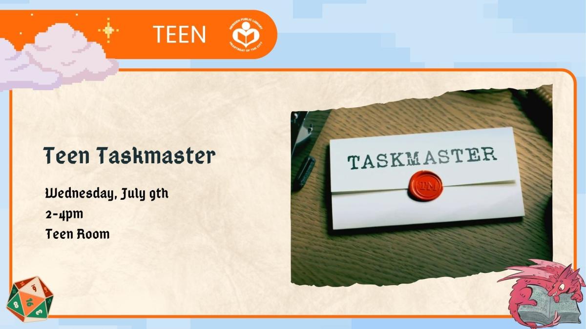 Taskmaster letter to right of verbiage