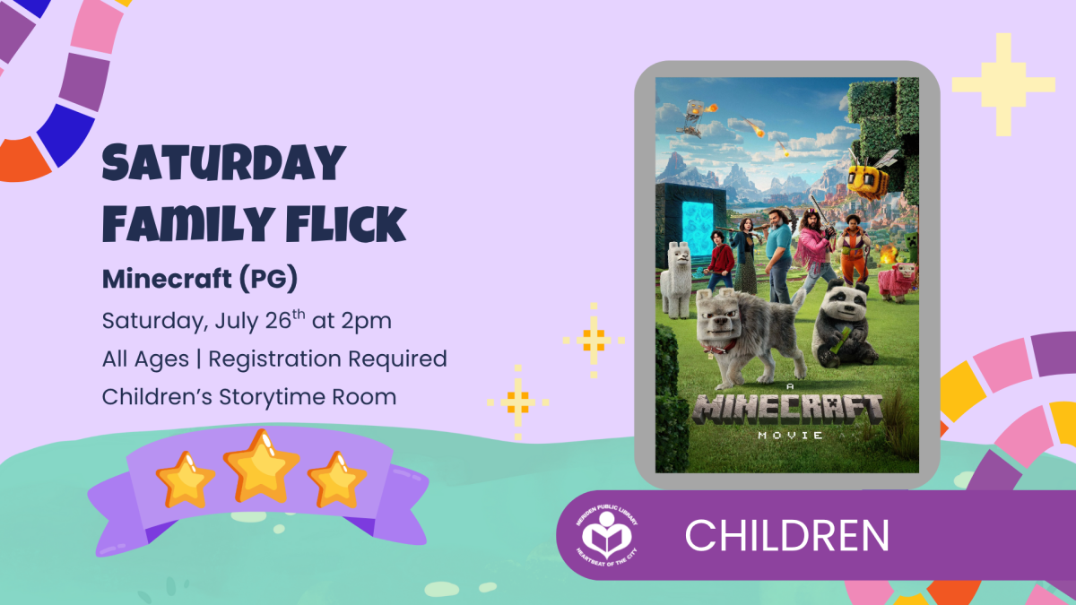 Minecraft film poster to right of verbiage 