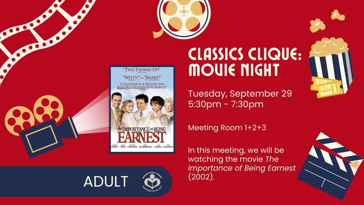 The Importance of Being Earnest film poster to left of verbiage 