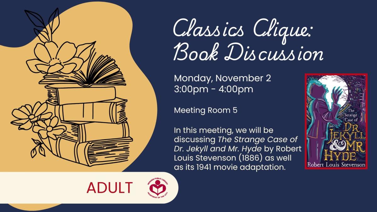 The Strange Case of Dr. Jekyll and Mr. Hyde novel to right of  verbiage 