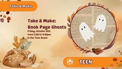 two ghosts with book page background to right of verbiage