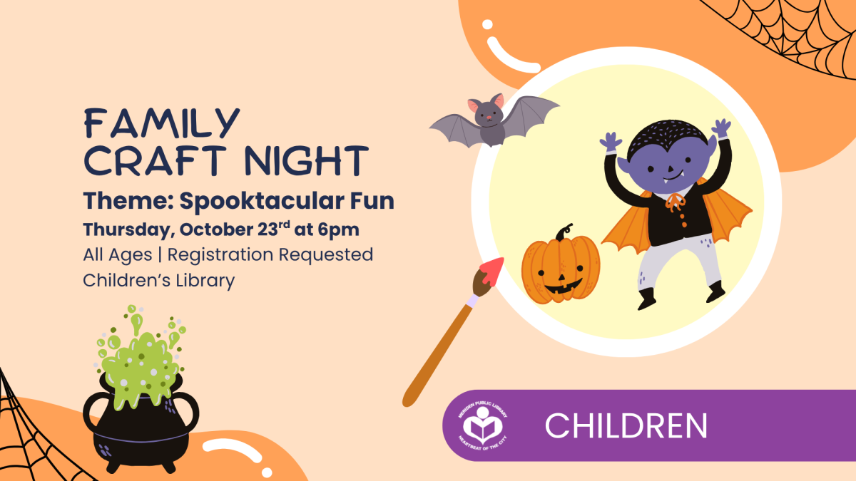 Cartoon spooky painting to right of verbiage 