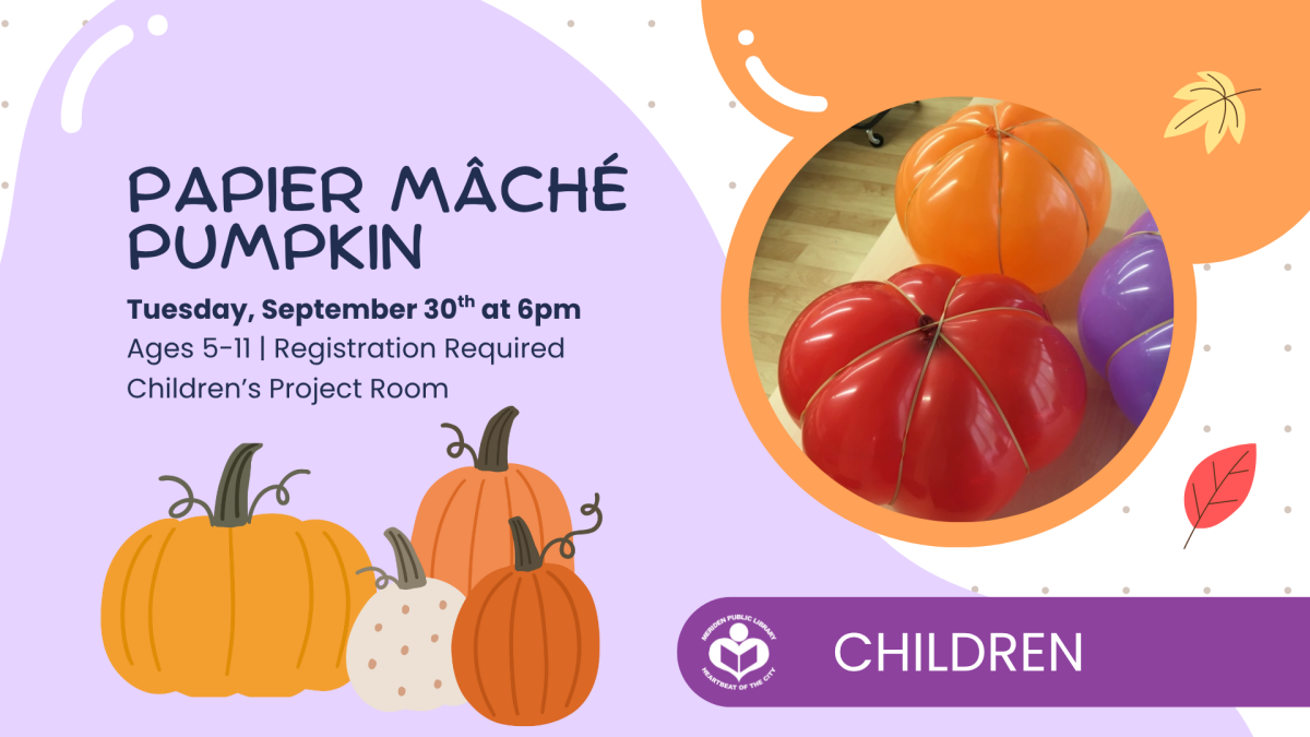 Paper Mache pumpkins to right of verbiage 