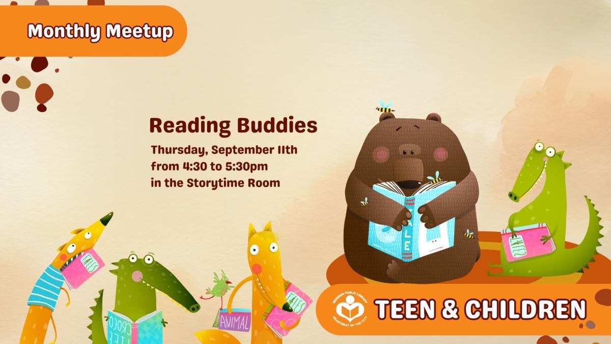 Cartoon animals with books to right of verbiage 