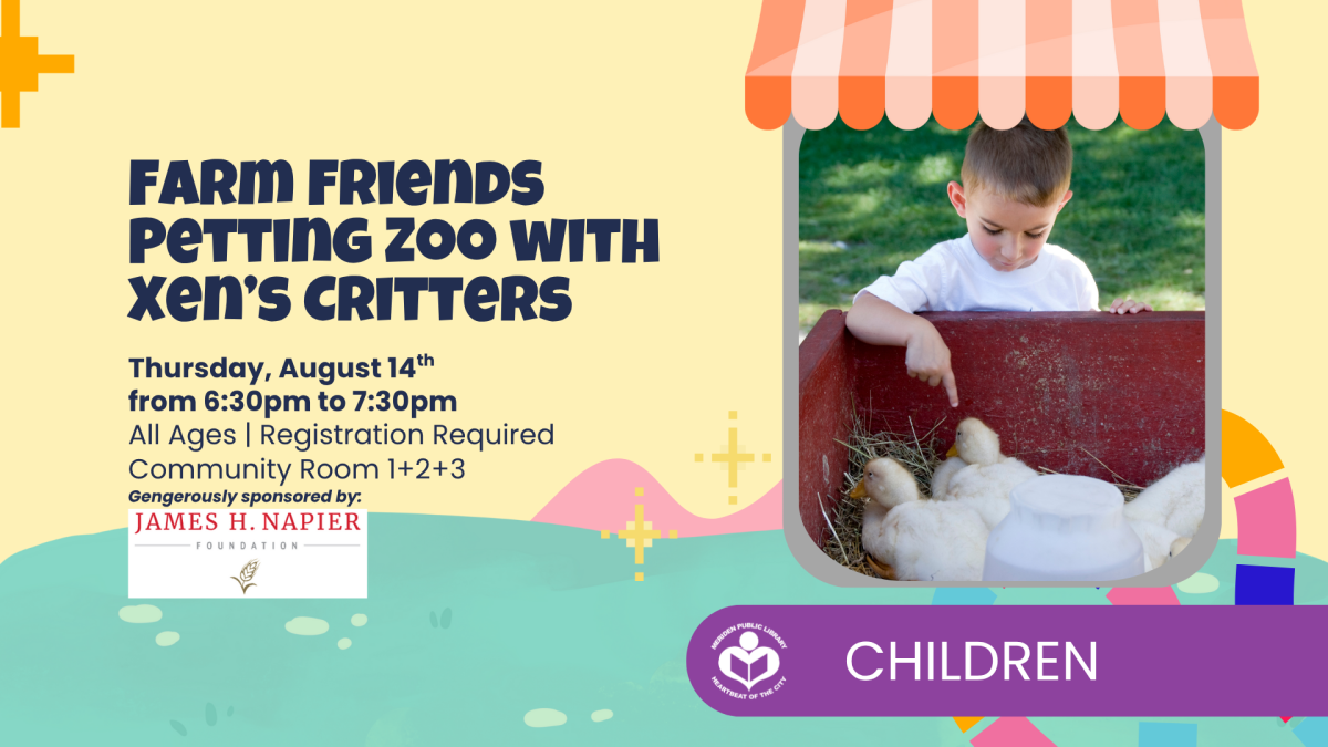 Boy petting a duck to the right of verbiage.