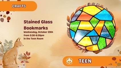 Stained glass to right of verbiage