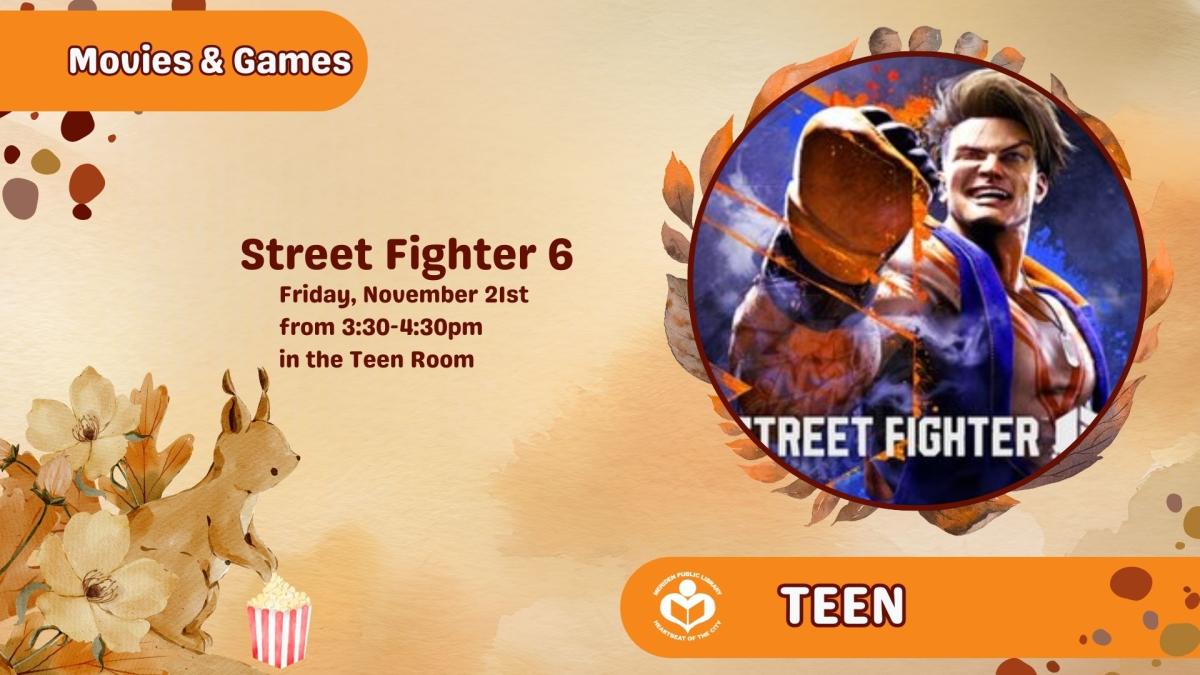 street fighter character with fist up to right of verbiage 
