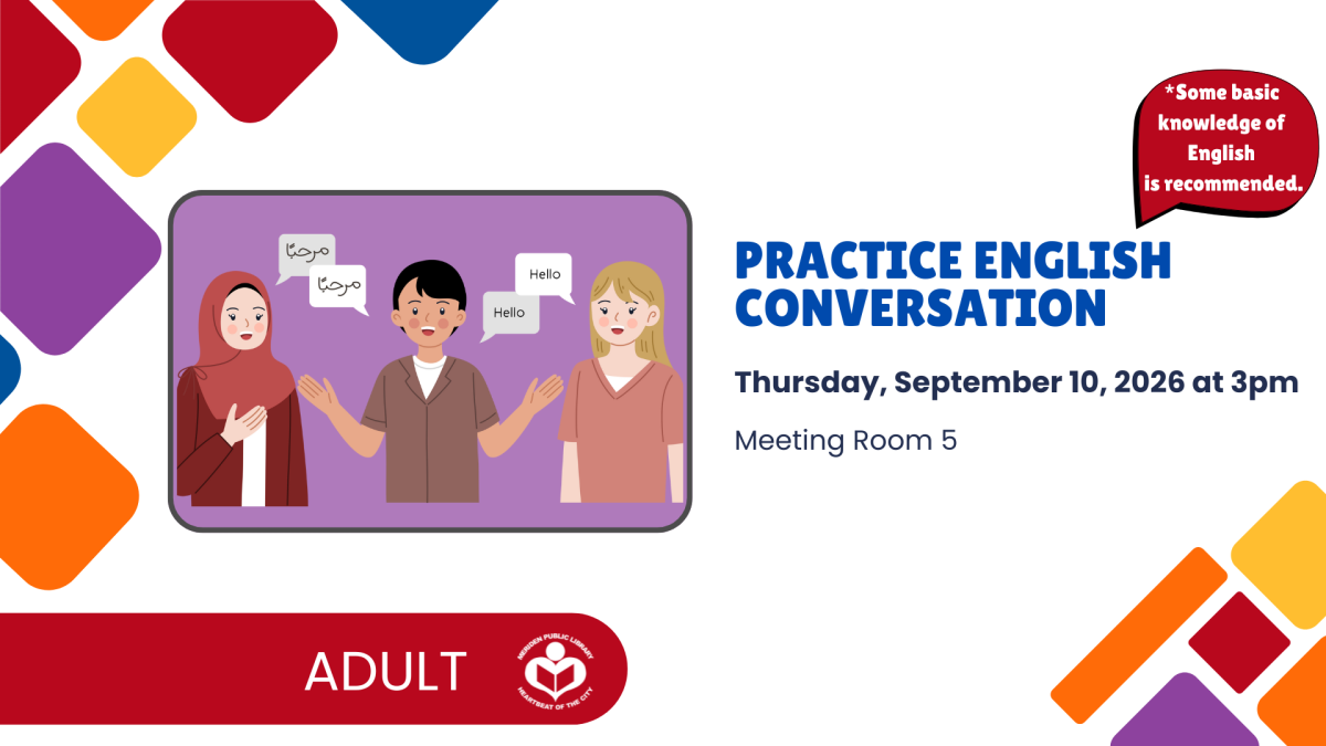 Group of people speaking foreign languages to left of verbiage 