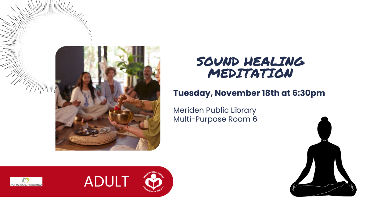 Sound healing meditation to left of verbiage