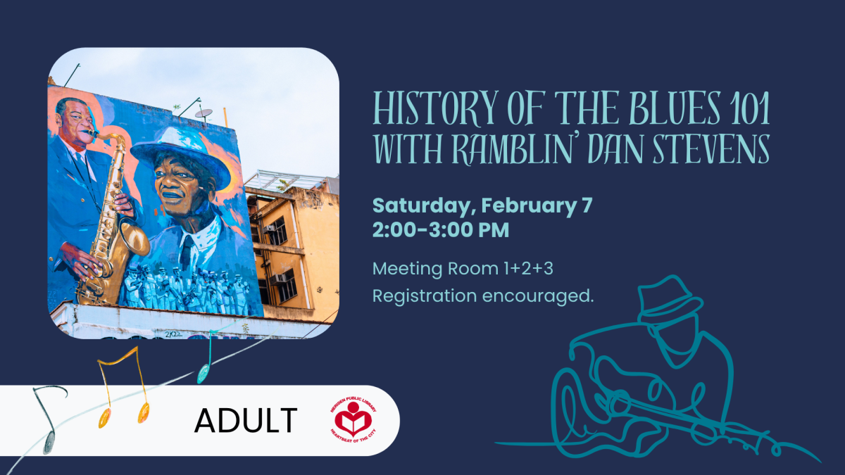 Blues music billboard to left of verbiage