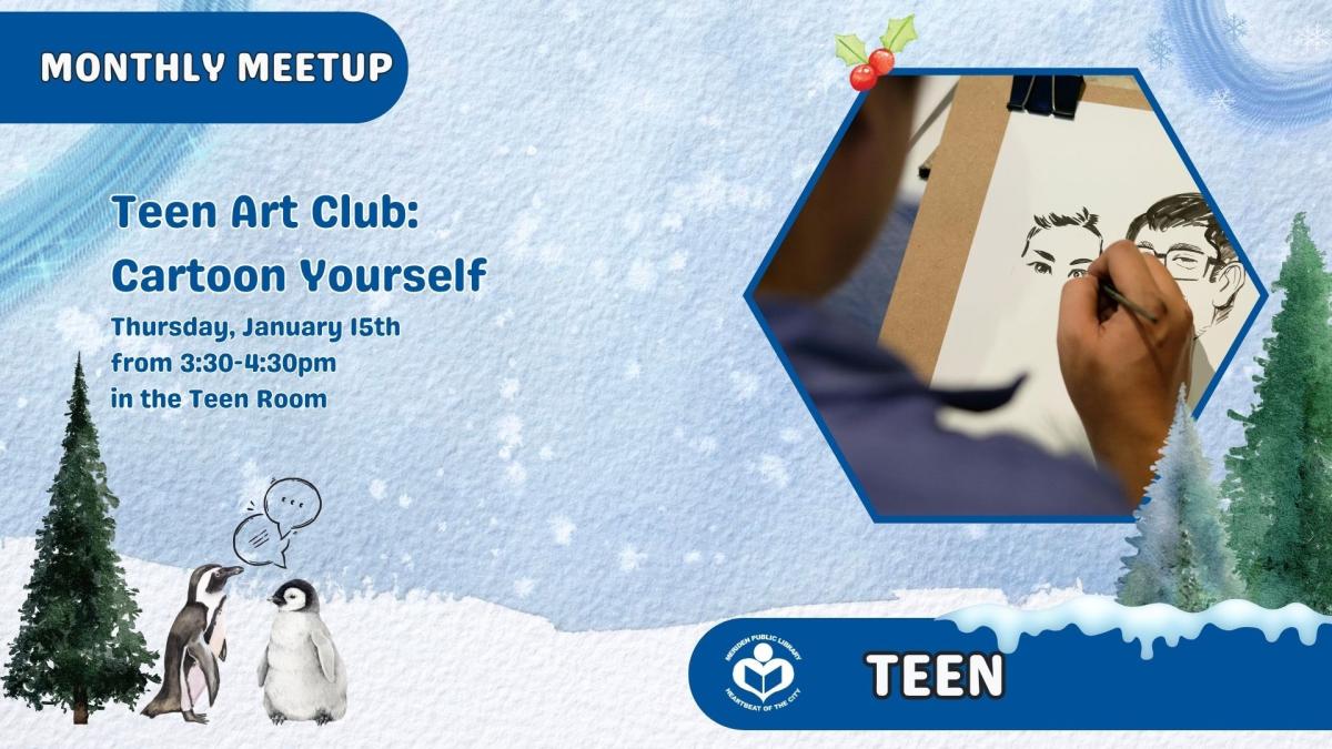 hand drawing caricatures to right of verbiage