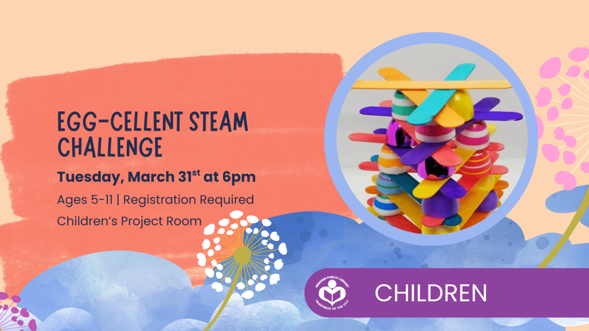 structure built out of plastic eggs and popsicle sticks to right of verbiage