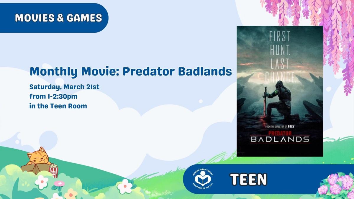 movie poster depicting predator to right of verbiage