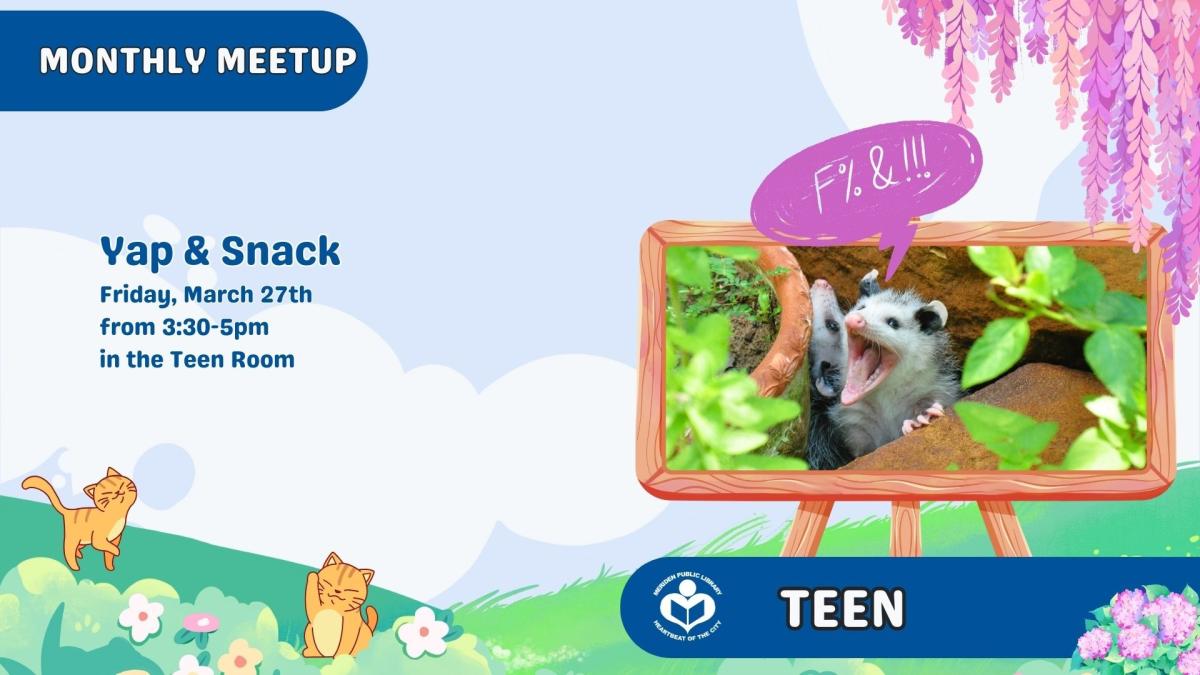 photo of two grumpy opossums to right of verbiage