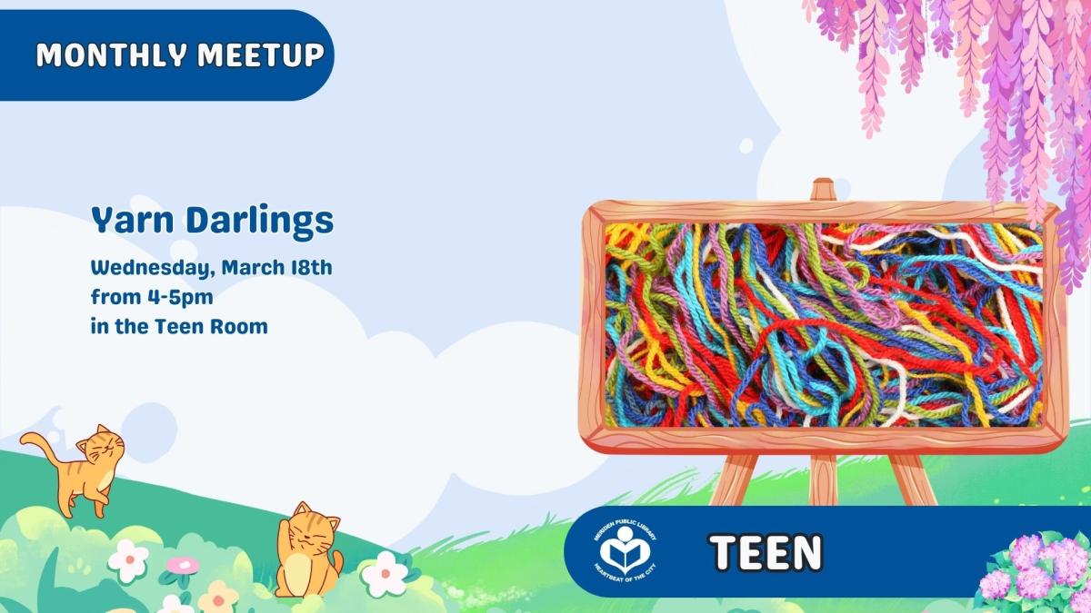 colorful yarn pile to right of verbiage