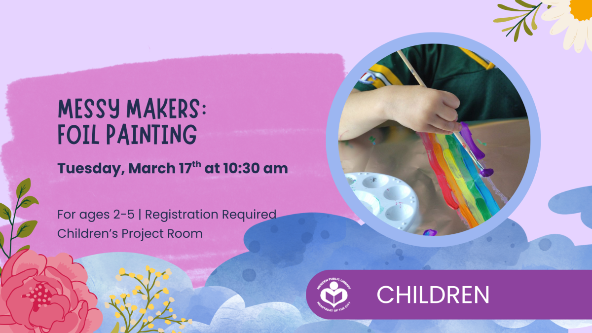 child painting on foil with paintbrush to right of verbiage