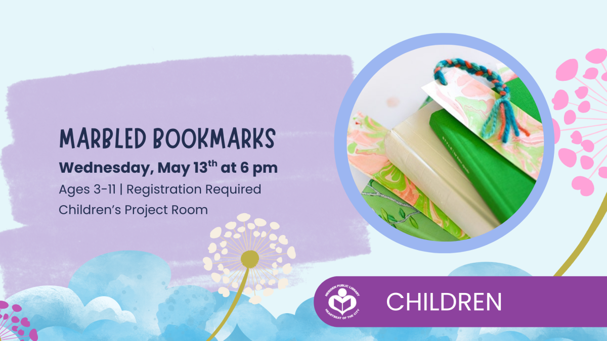 Bookmarks with painted marble design to right of verbiage