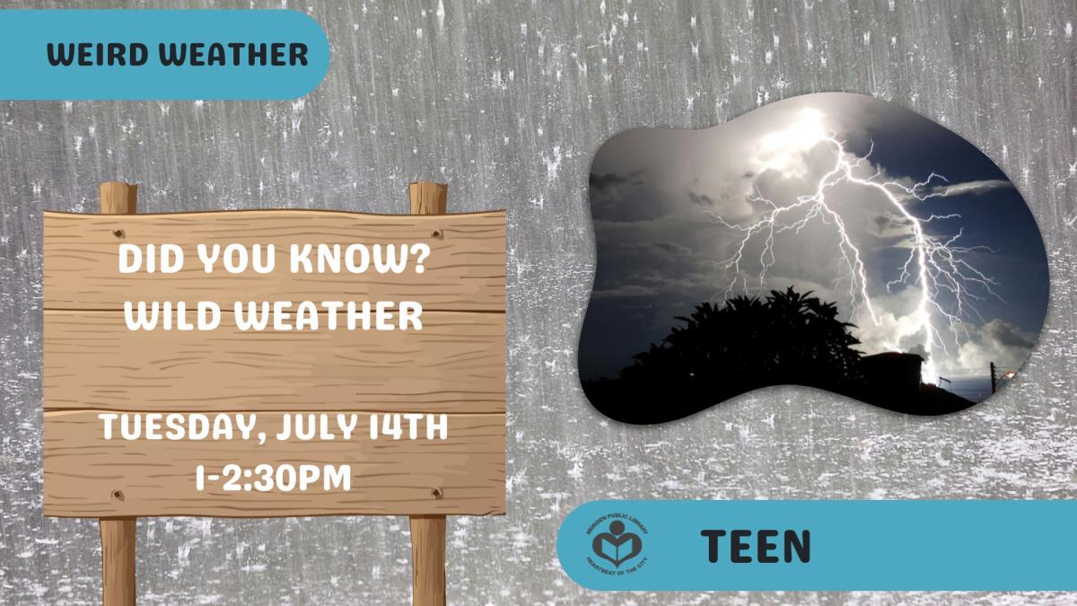 Lightning strike to the right of text with rain background