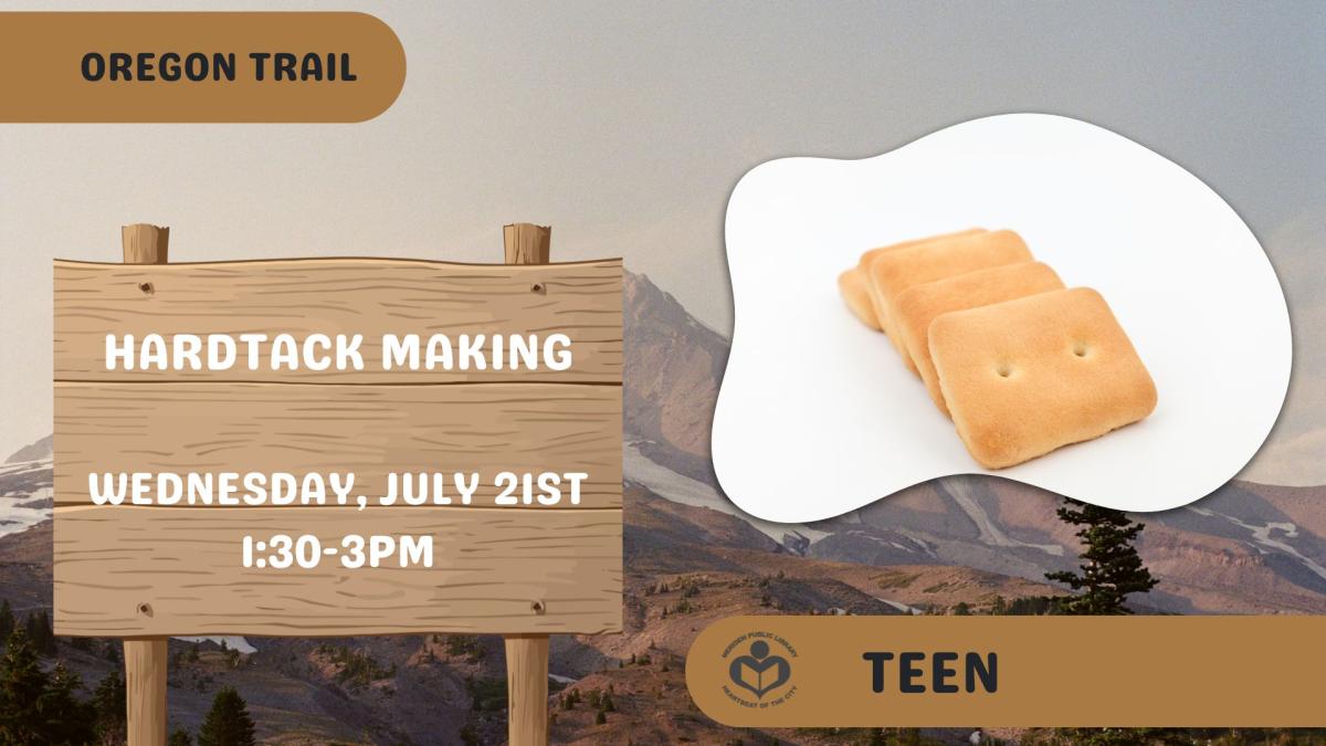 Hardtack to the right of text with mountain background